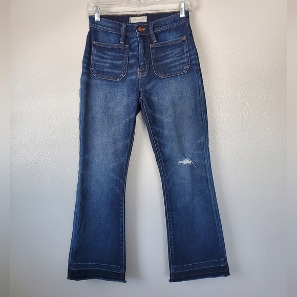 Madewell Cali Demi Boot Patch Pocket Crop Flare Jeans Size 25 - Picture 2 of 8